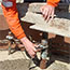 switch yard construction: adjustments to the wooden beams are made as needed
